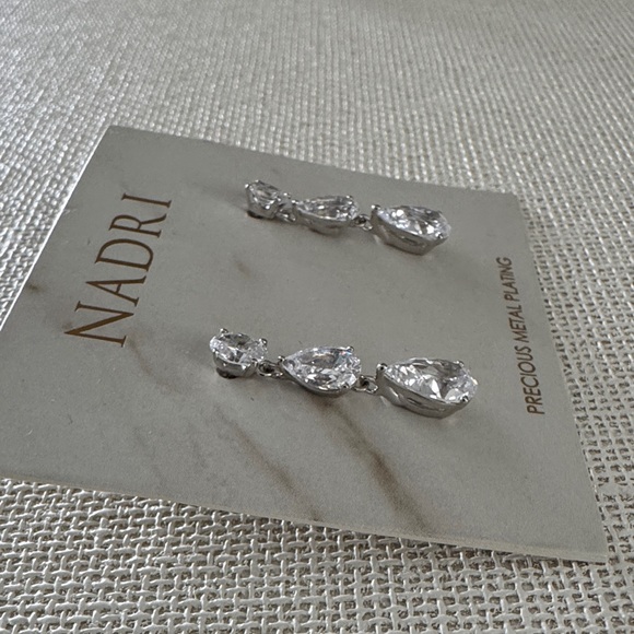 Nadri Silver Clear Teardrop Triple-Drop Earrings - Picture 5 of 6